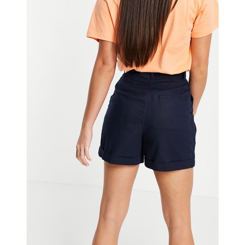 DESIGN Tall – Leinen-Shorts mit plissierter Vorderseite und weitem Bein in Marineblau