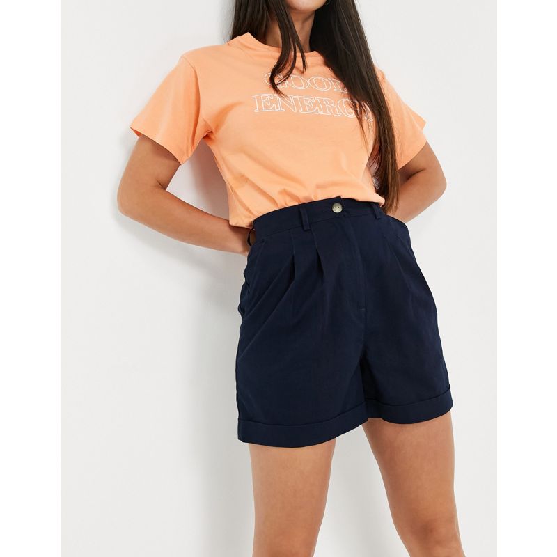 DESIGN Tall – Leinen-Shorts mit plissierter Vorderseite und weitem Bein in Marineblau